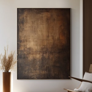 Large Abstract Black Brown Oil Painting, Wabi Sabi Canvas Art ...