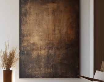 Large Abstract Black Brown Oil Painting, Wabi Sabi Canvas Art, Minimalist Textured Wall Art for Living Room Decor