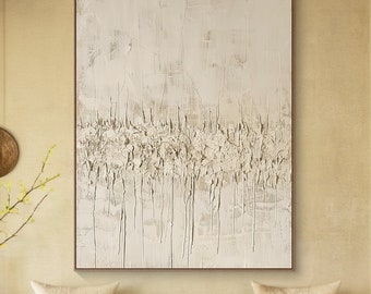 Textured Beige Cream Abstract Painting, Large Wabi Sabi Wall Art for Living Room Decor