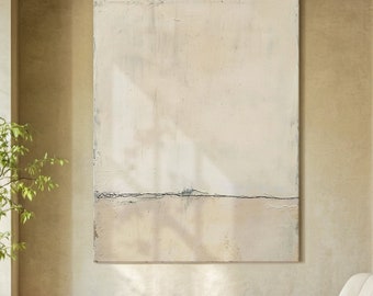 手作りのベージュの抽象画、侘び寂びの質感のある壁掛けアート、大型のミニマリストホームデコレーション