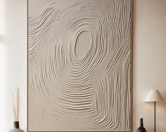 Handmade Cream Beige Painting, 3D Textured Abstract Wall Art, Minimalist Canvas Art for Home Decor