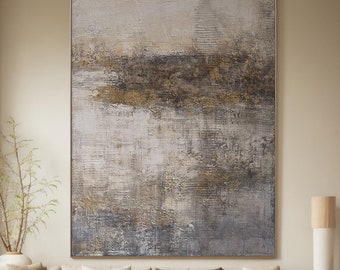 Gray Blue Abstract Painting, Textured Wabi Sabi Wall Art, Large Moody Minimalist Canvas Art for Home Decor