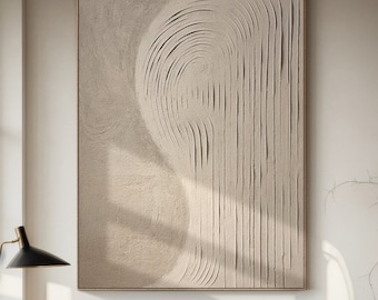 Handmade Cream Beige Painting, 3D Textured Abstract Wall Art, Minimalist Canvas Art for Living Room Decor
