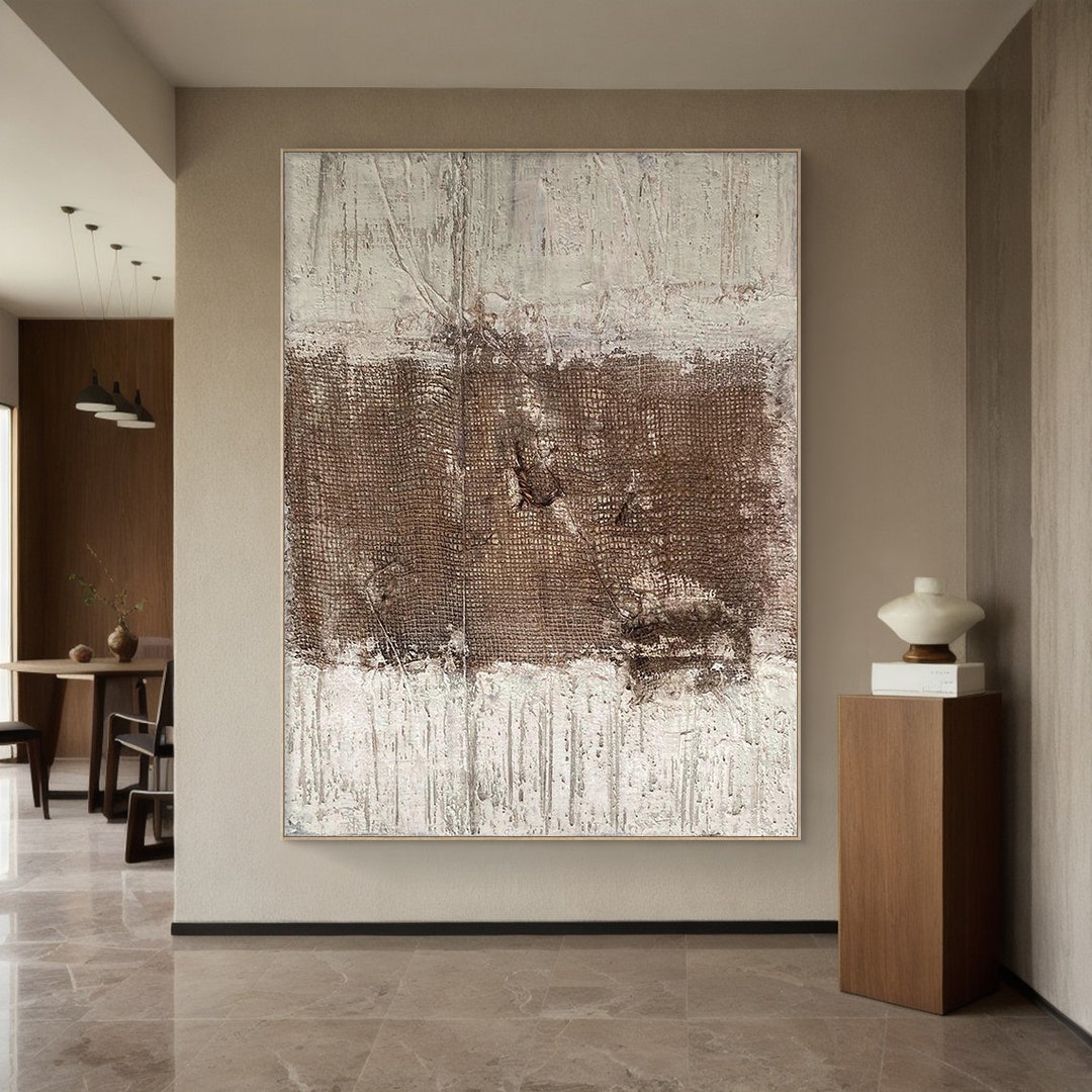 Brown Beige Textured Abstract Painting, Large Boho Wabi-sabi Wall Art ...