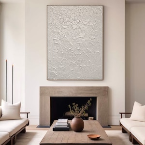White Minimalist Painting on Canvas Plaster Style Acrylic Painting Wabi Sabi Wall Art Living Room Wall Art Fashion Wall Art Modern