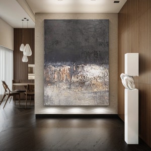 Large Black Textured Wall Art,Wabi Sabi Wall Art,Black Abstract Painting,Neutral Beige Textured Painting on Canvas,Boho Abstract Wall Art