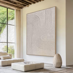 Beige Textured Minimalist Abstract Line Art ,Wabi-sabi Wall Art,Neutral Geometric Canvas Painting,Modern Wall Decor