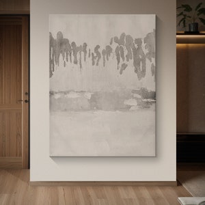 Minimalist White Abstract Painting On Canvas, Thick Gray Textured White Art On Canvas, Extra Large Living Room Decor, Light Silver Wall Art