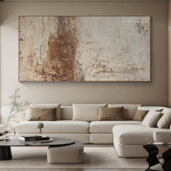 3D Brown Abstract Painting, Textured Canvas Art, Beige Wall Decor