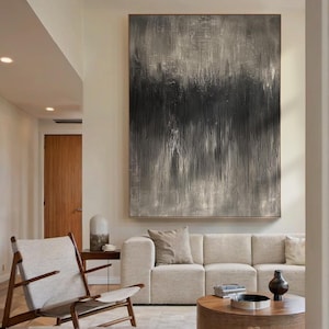 Black abstract oil painting on canvas, black wabi-sabi wall art, minimalist texture art, modern living room decor,handmade painting art