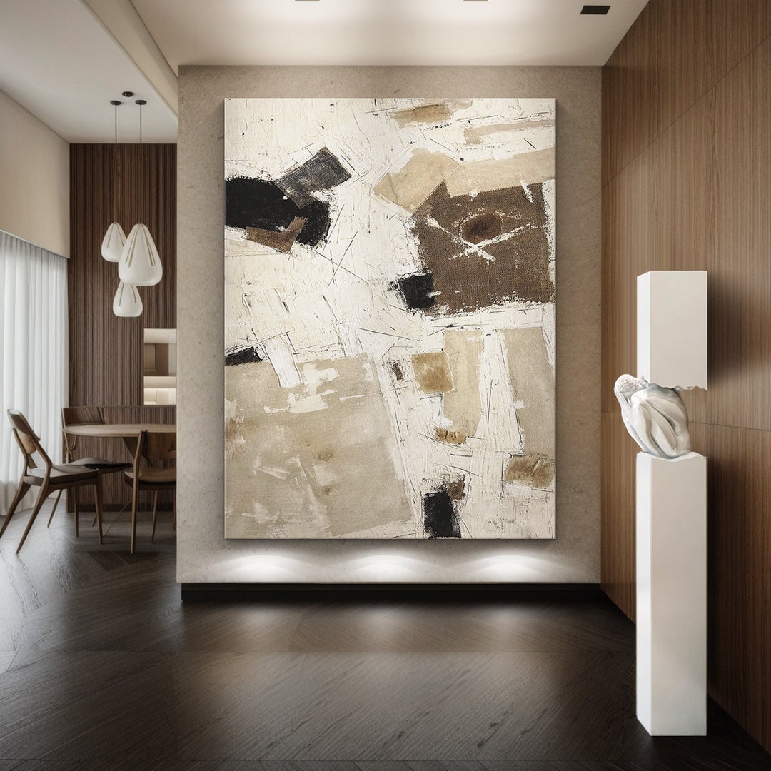 Large Beige Abstract Painting, Minimalist Textured Wall Art - Etsy