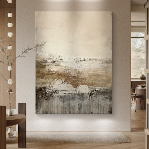 Beige Abstract Wall Art,Beige Brown Abstract Painting,Large Beige Minimalist Wall Art,Wabi-sabi Canvas Painting,Modern Textured Oil Painting
