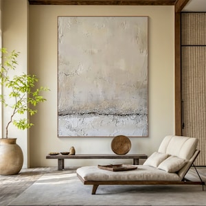 Große Beige minimalistische Wandkunst, neutrale strukturierte Wandkunst, Wabi-Sabi Wandkunst, weiße 3D Gipsmalerei, zeitgenössische minimalistische Malerei