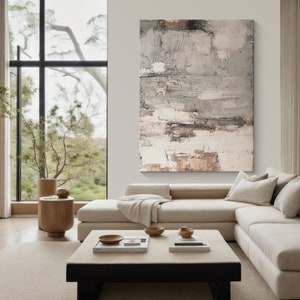 Arte de pared abstracto marrón gris beige, arte de pared Wabi-sabi, pintura abstracta neutra sobre lienzo, pintura texturizada original, arte de pared texturizado beige