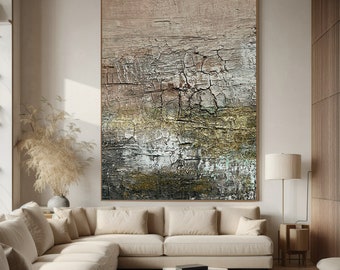 Large Vertical Brown Gold Wall Artwork,Stylish Living Room Wall Art,Luxury Master Bedroom Artwork On Canvas,Above The Couch Canvas Decor