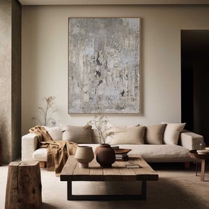 Gray Textured Wall Art,Large Gray Abstract Painting,3D Gray Textured Abstract Painting,Minimalist Abstract Painting,Living Room Wall Art
