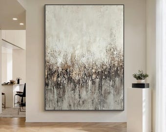 Abstract Modern Art , Textured Beige and Gray Wall Art, Large Canvas Painting for Living Room , Minimalist Home Décor