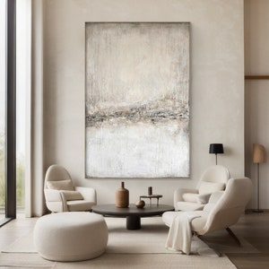 Arte de pared minimalista blanco beige, pintura de textura blanca grande, pintura minimalista beige, pintura de yeso 3D beige, arte de pared de textura moderna