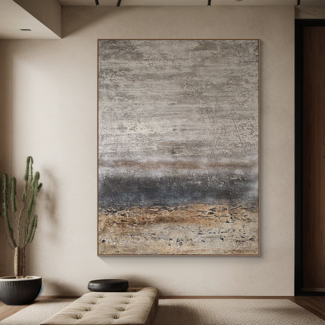 Wabi-sabi Textured Canvas Painting, Beige Brown Abstract Wall Art - Etsy