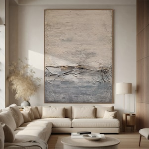 Light Blue Painting Art Abstract Painting, Beige Canvas Textured Canvas, Original Artwork Large Wall Art, Beige Blue Minimalist Painting
