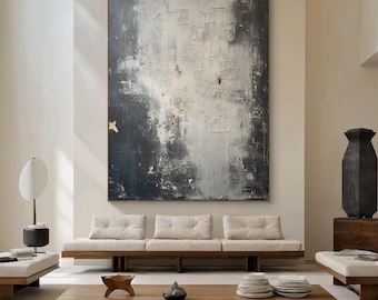 Beige Gray Abstract Canvas – Textured Wabi Sabi Wall Art for Modern Living Room or Entryway, Hand Painted Minimalist Decor