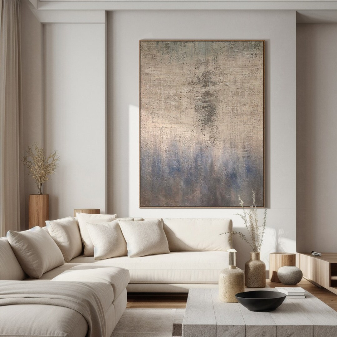 Blue and Brown Abstract Wall Art, Blue Abstract Painting on Canvas, Large Textured Wall Art ...