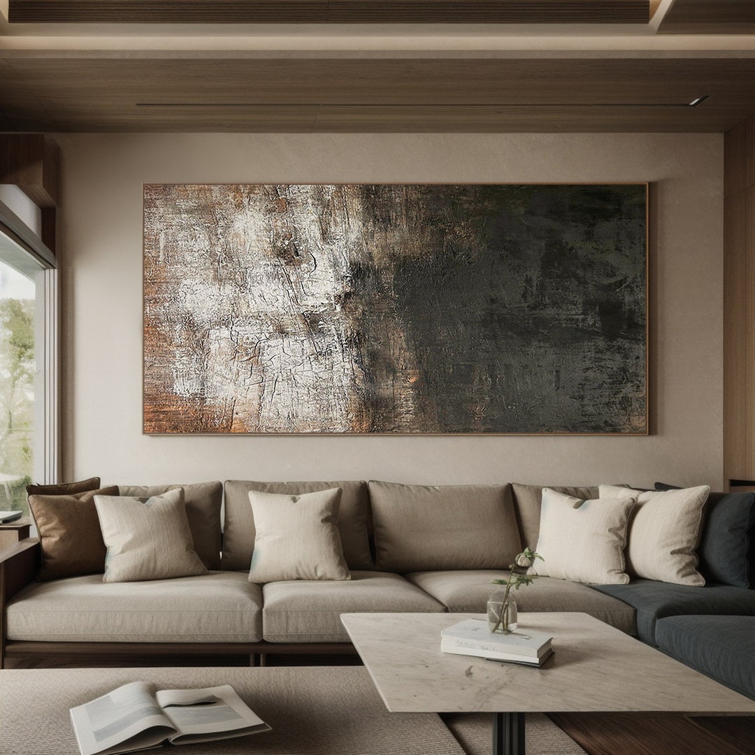 Large Black Beige Abstract Painting, Minimalist Wabi-sabi Canvas Art - Etsy