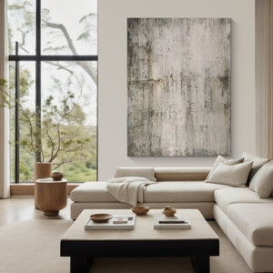 Large Beige Minimalist Wall Art,Beige Green Textured Painting,Wabi-sabi Wall Art,Neutral Abstract Painting On Canvas,Beige Textured Wall Art