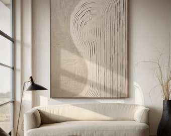 Arte da parete in gesso grigio beige, arte da parete con texture beige, decorazione da parete neutra, pittura su tela minimalista 3D, arte da parete minimalista contemporanea