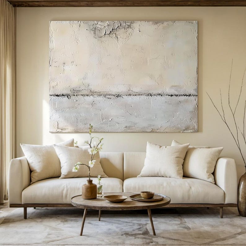 Beige Gray Abstract Painting on Canvas, Large Textured Wabi Sabi Wall ...