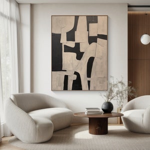 Large Beige Textured Wall Art,Neutral Beige Minimalist Wall Art,Wabi Sabi Wall Art,Beige Black Minimalist Painting,Boho Textured Painting