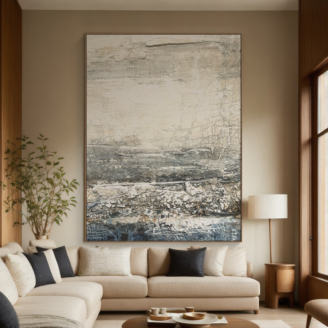Wabi Sabi Beige Abstract Painting, Textured Canvas Wall Art - Etsy
