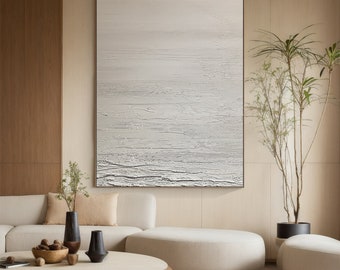 Large Beige Abstract Painting, Minimal Scandinavian Wall Art