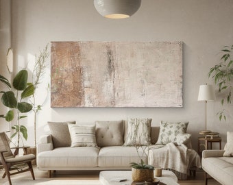 Pintura abstracta texturizada, arte wabi-sabi en lienzo beige y marrón