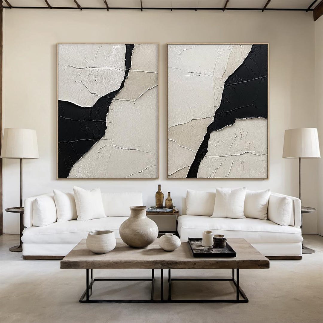 Minimalist Black and White Wall Art Set , Abstract Canvas Painting ...
