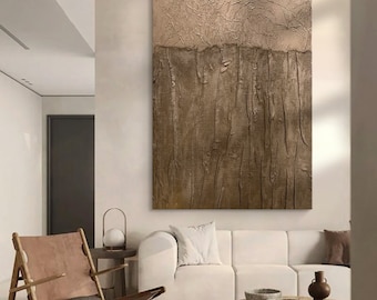 Brown 3D Texture Painting, Minimalist Wabi-Sabi Wall Art