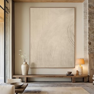 Large Beige Plaster Wall Art, Beige Texture Wall Art, Wabi-sabi Wall Art, Solid Beige Minimalist Painting, Beige Rippled 3D Texture Painting