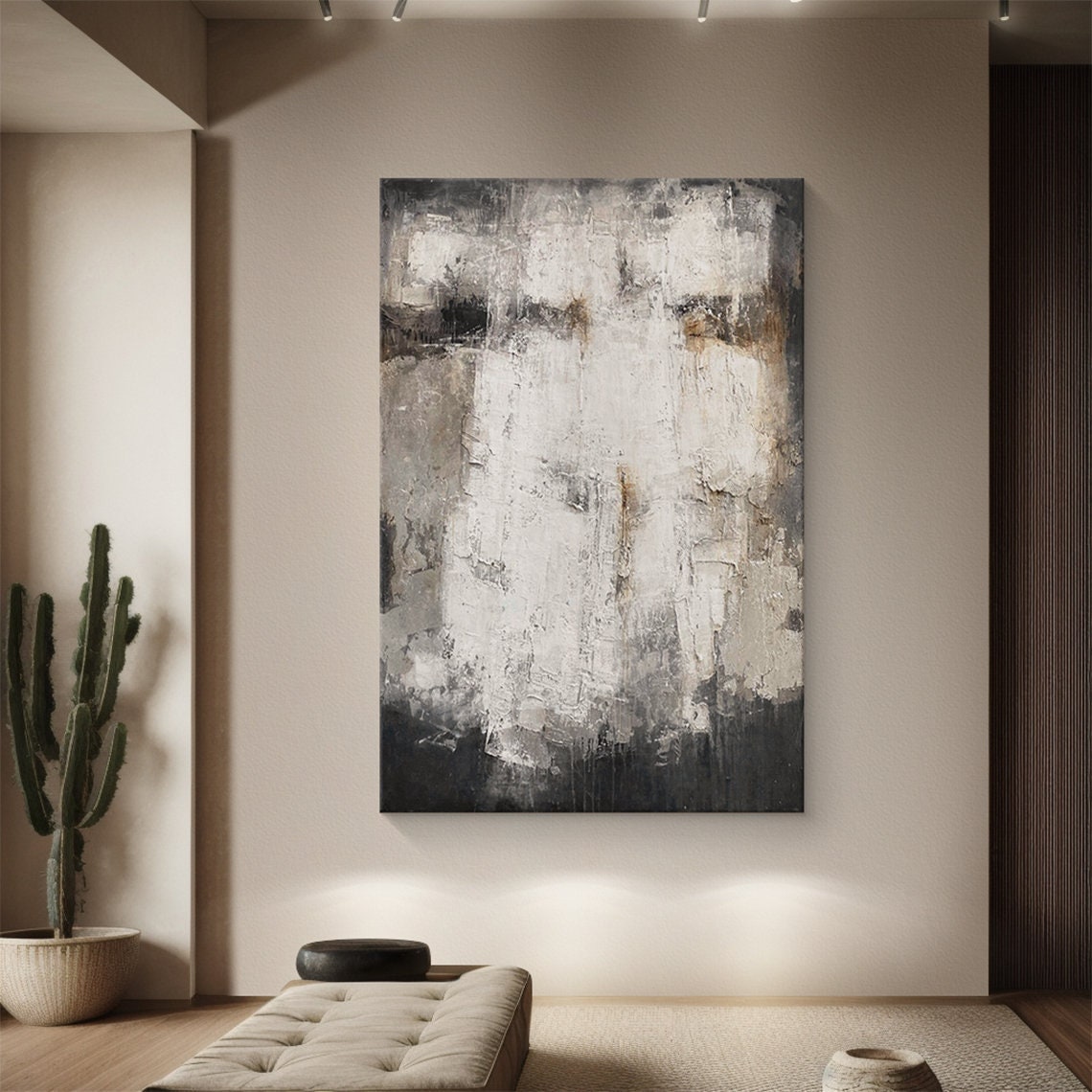 Black and Beige Textured Wall Art, Beige and Black Abstract Painting ...