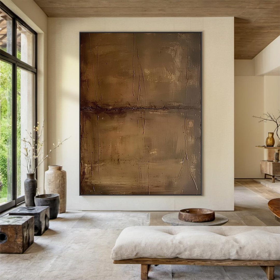Large Brown Abstract Painting, Minimalist Textured Canvas Art - Etsy