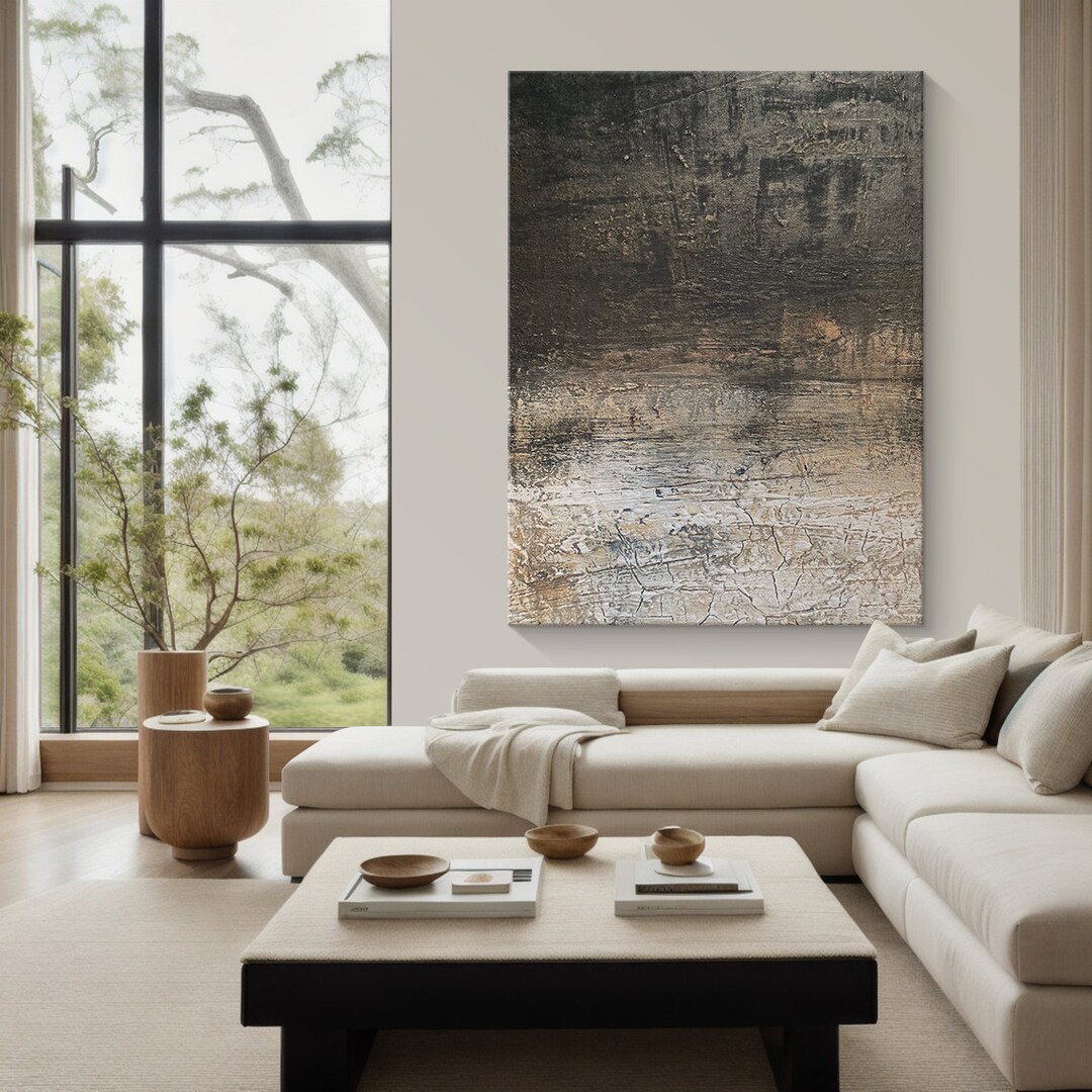 Black Brown Textured Abstract Painting, Wabi Sabi Canvas Wall Art - Etsy