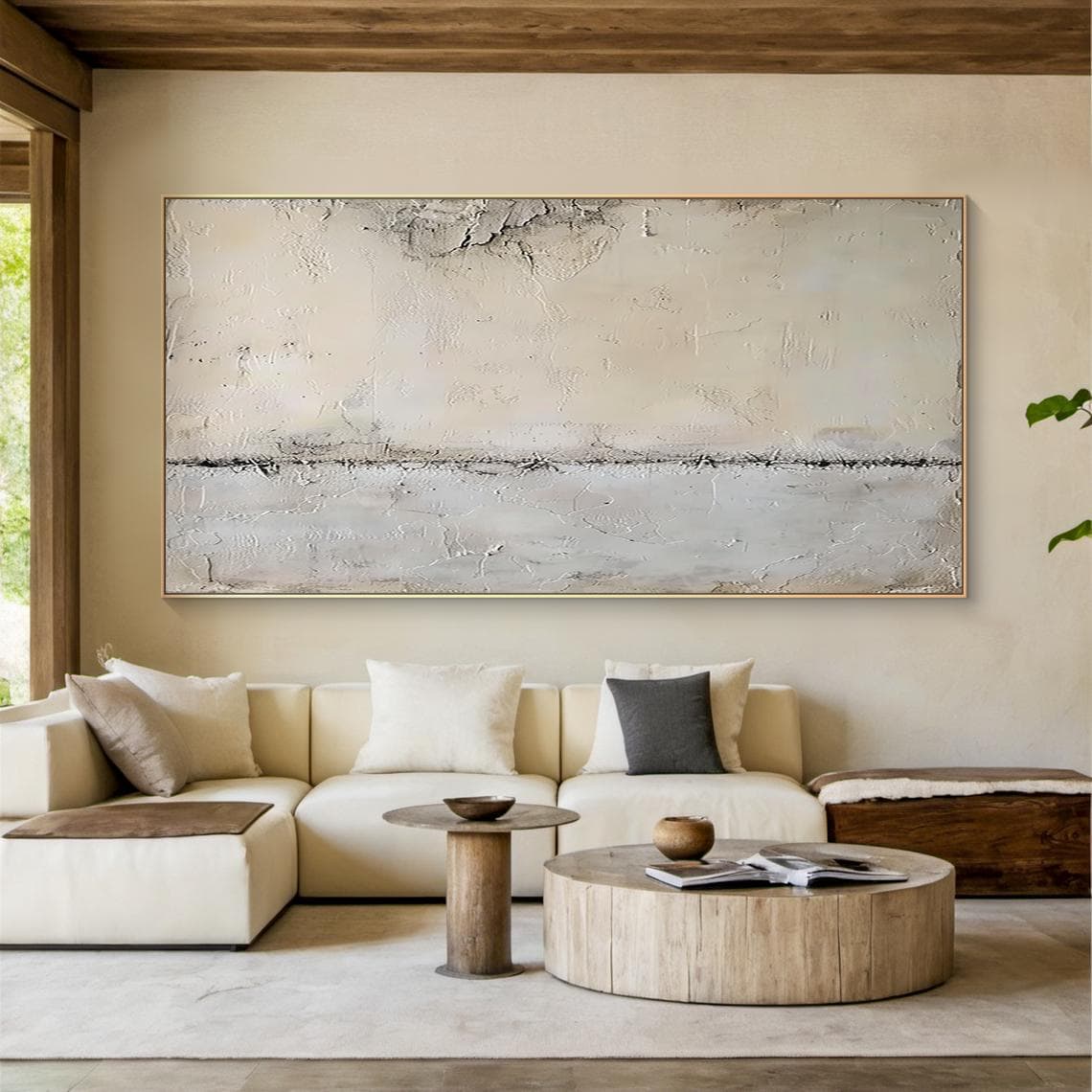 Beige Gray Abstract Painting on Canvas, Large Textured Wabi Sabi Wall ...