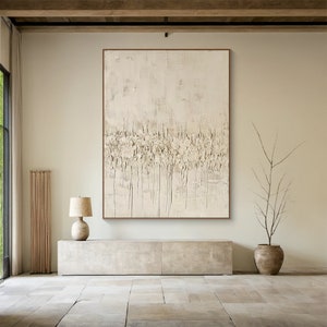 Large Beige Plaster Wall Art, Beige Texture Wall Art, Wabi-sabi Wall Art, Solid Beige Minimalist Painting, Beige Rippled 3D Texture Painting