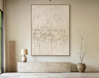 Large Beige Plaster Wall Art, Beige Texture Wall Art, Wabi-sabi Wall Art, Solid Beige Minimalist Painting, Beige Rippled 3D Texture Painting