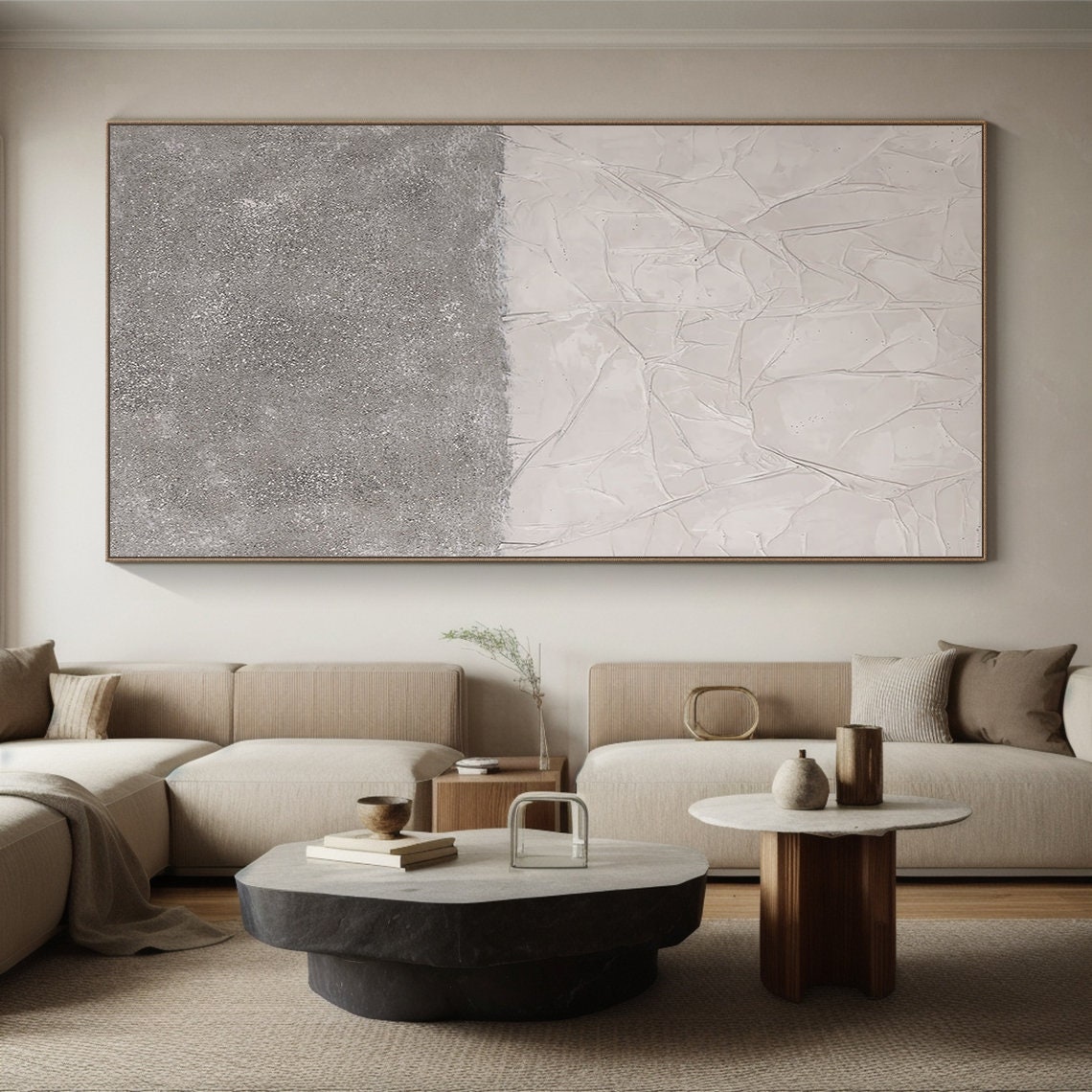 Extra Large Gray Beige Abstract Painting, Modern Textured Wall Art - Etsy