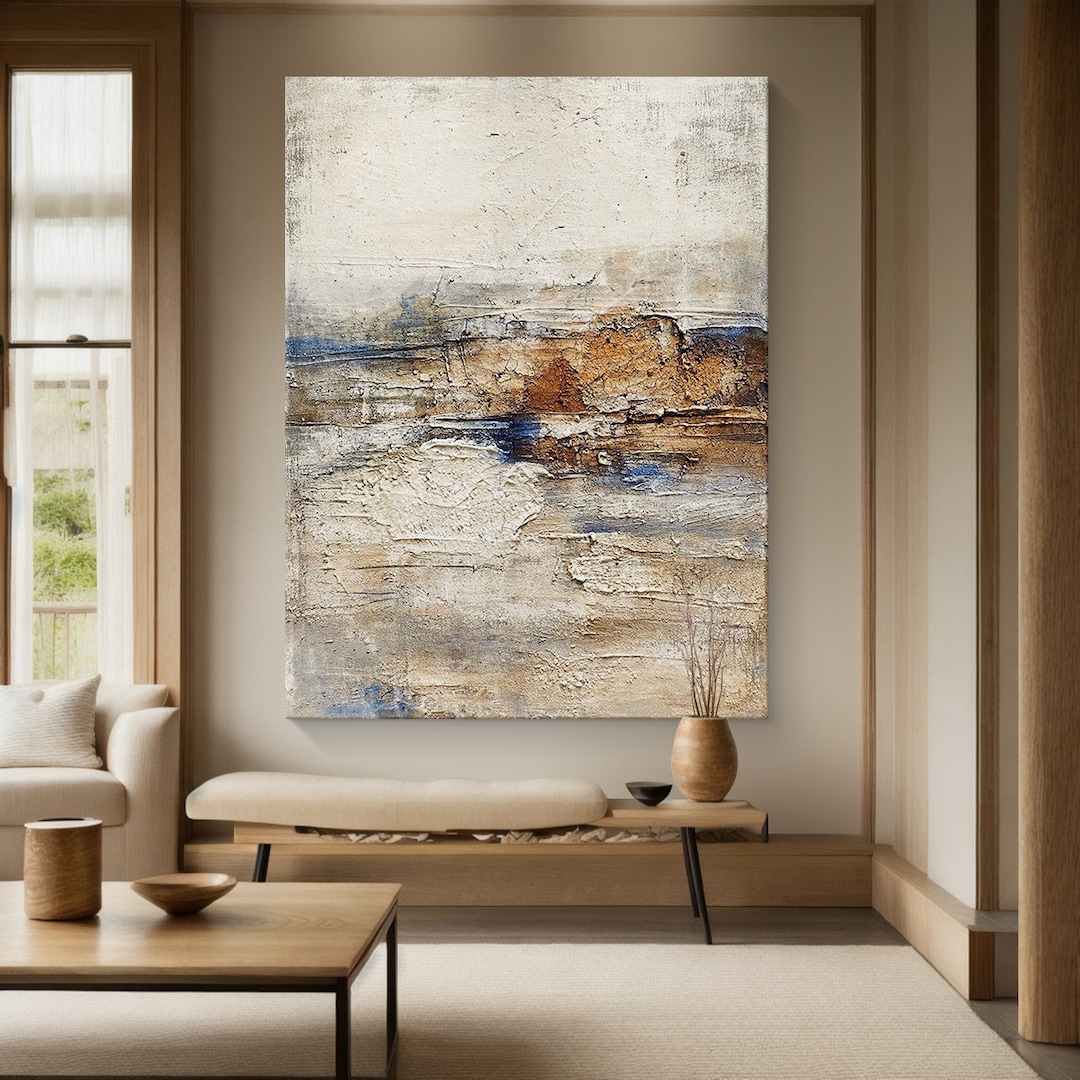 Large Beige Abstract Oil Painting on Canvas, Living Room Wall Art - Etsy UK