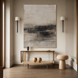 Beige Wabi-Sabi Wall Art,Black Beige Abstract Painting,Black Texture Canvas Painting,Large Beige Minimalist Wall Art,Neutral Wall Decor