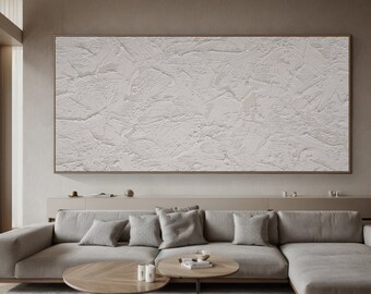 Large White 3D Texture Painting, Minimal Abstract Canvas Art
