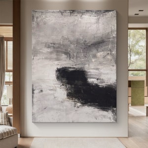 Beige Black Abstract Wall Art, Beige Abstract Canvas, Black Textured Wall Art, Modern Oil Painting, Contemporary Wall Decoration,Home Decor