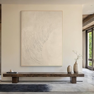 Large Beige Plaster Wall Art, Beige Texture Wall Art, Wabi-sabi Wall Art, Solid Beige Minimalist Painting, Beige Rippled 3D Texture Painting