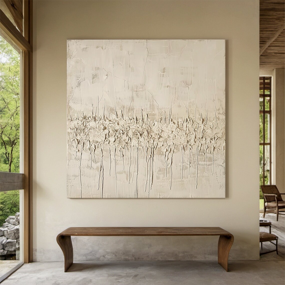 Textured Beige Cream Abstract Painting, Large Wabi Sabi Wall Art for ...